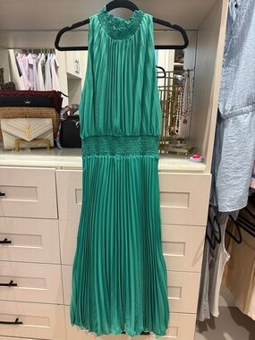 Lucy Paris Teal Pleated Maxi Dress with Smocked Waist